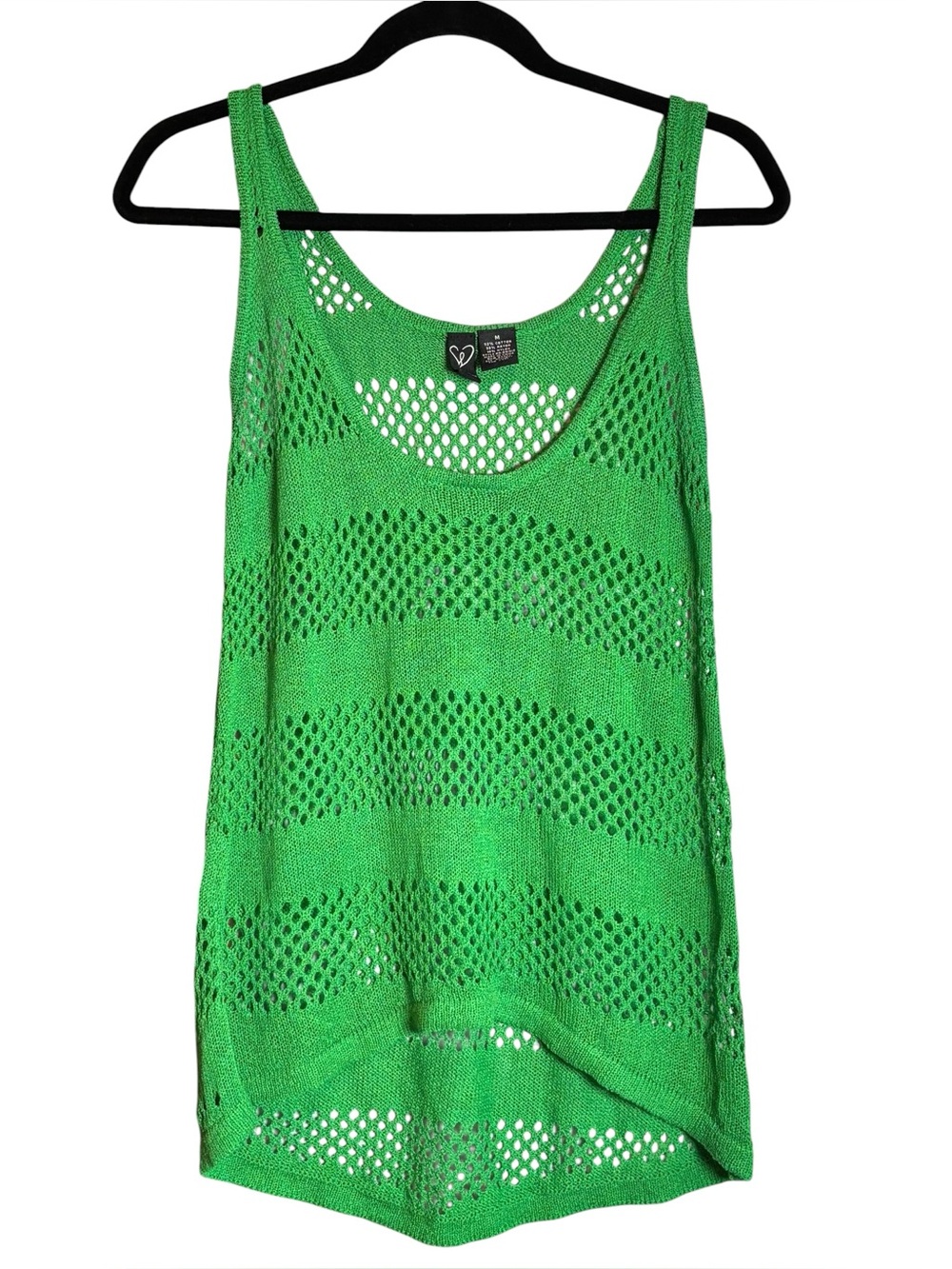 Windsor Green Open Knit Crochet Tank Top Size Medium Scoop Neck